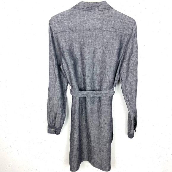 Neiman Marcus Womens Linen Shirtdress Roll Tab Sleeves Blue Mini Size Small - Picture 2 of 11